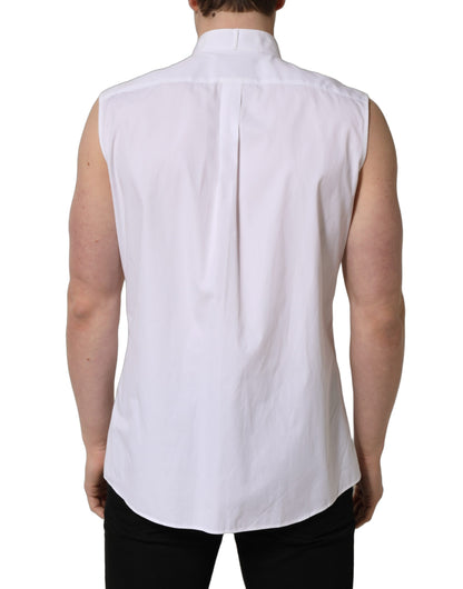 Dolce & Gabbana White Cotton MARTINI Sleeveless Men Dress Shirt