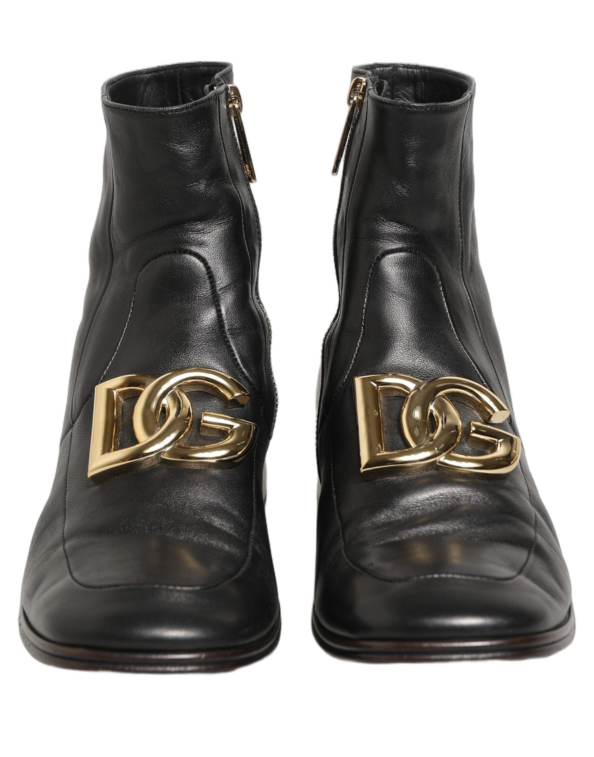 Dolce & Gabbana Black Leather DG Logo Plaque Shorts Ankle Boots Shoes