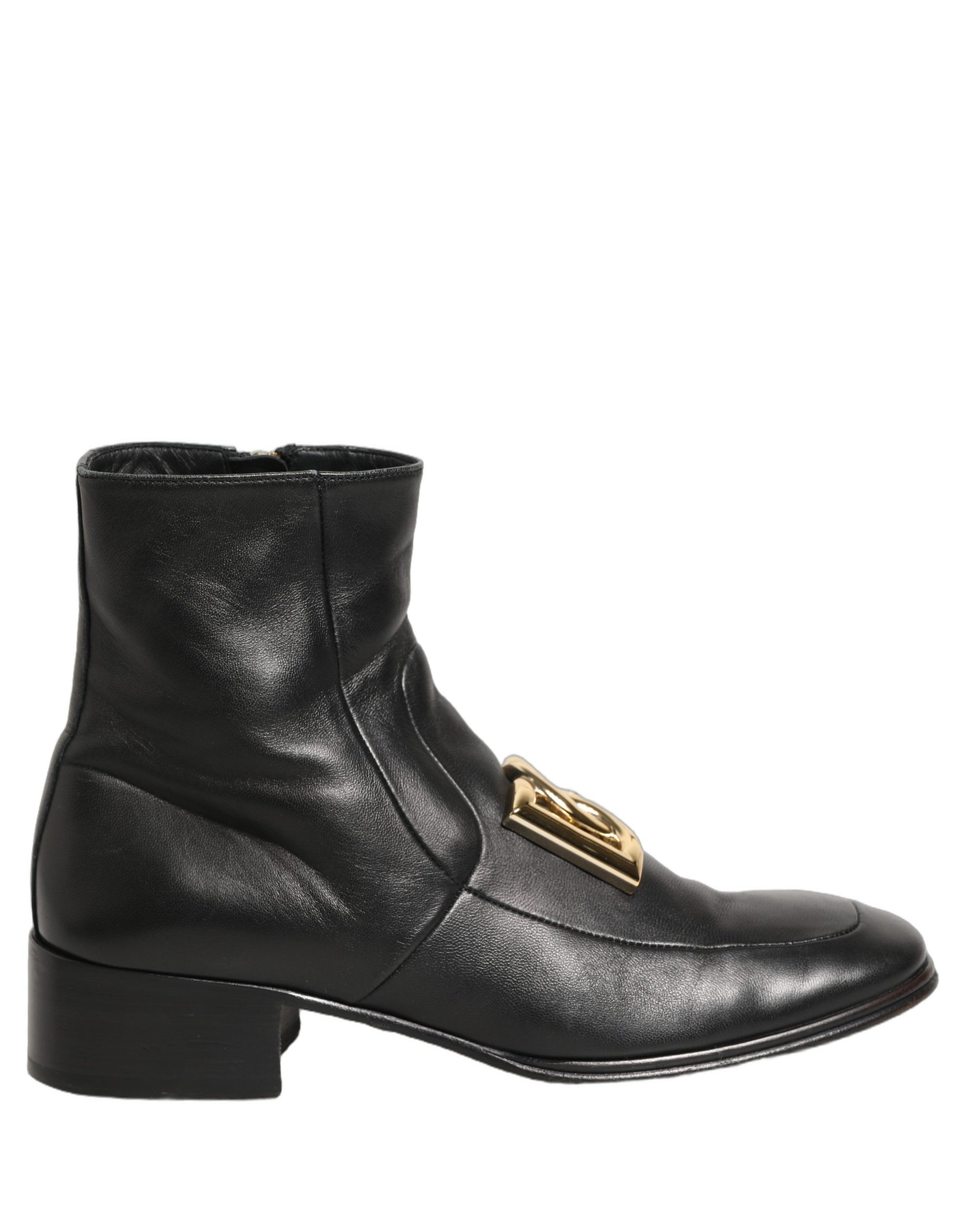 Dolce & Gabbana Black Leather DG Logo Plaque Shorts Ankle Boots Shoes