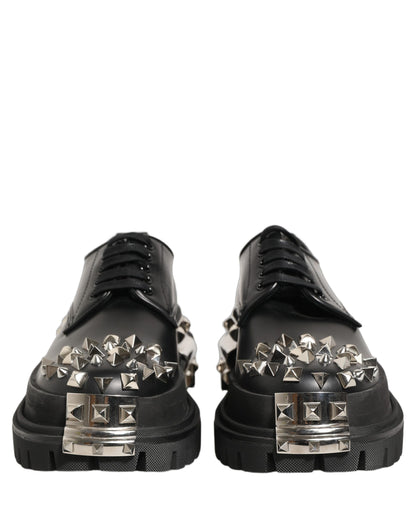 Dolce & Gabbana Black Leather Studded Hi-Trekking Derby Shoes