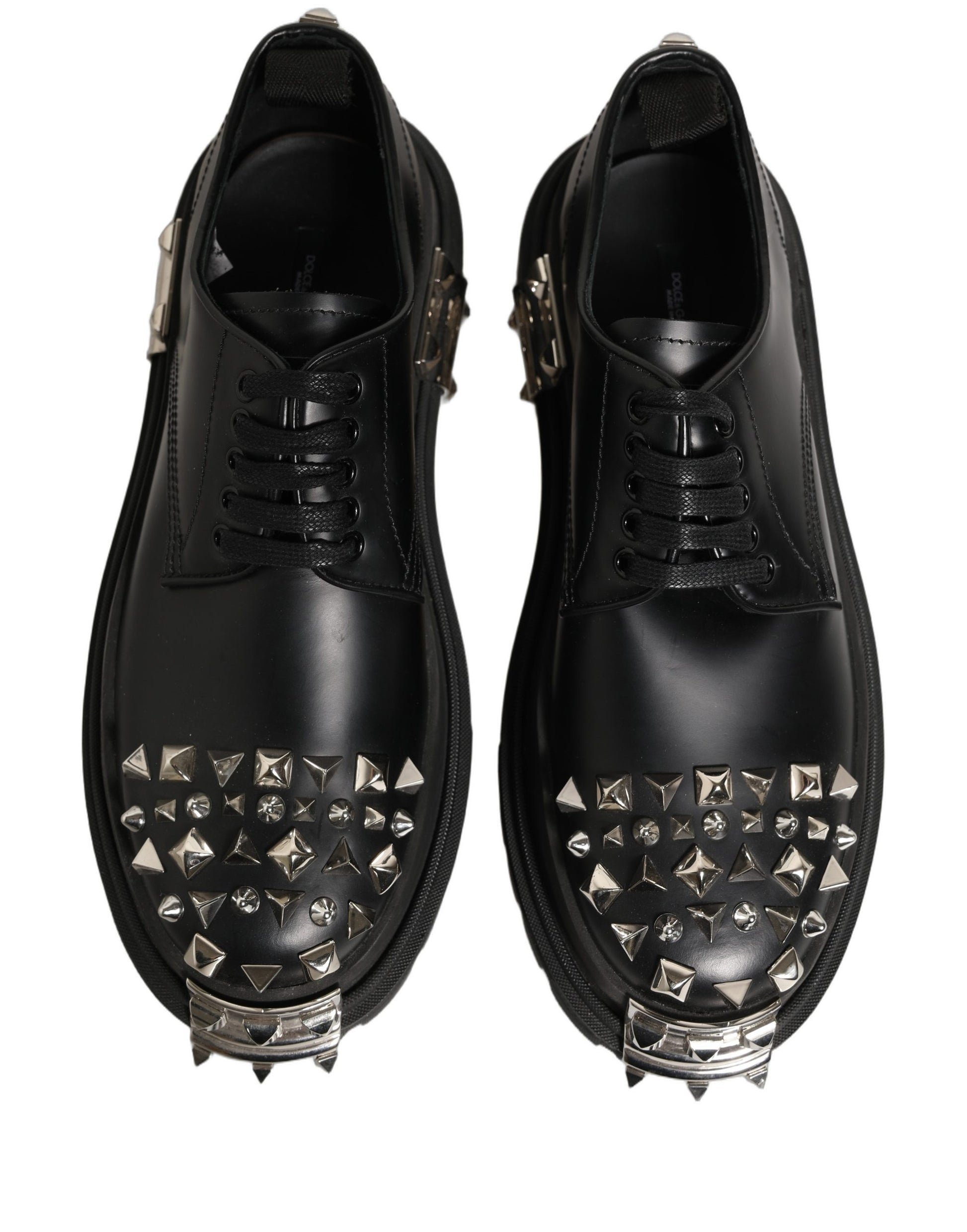 Dolce & Gabbana Black Leather Studded Hi-Trekking Derby Shoes