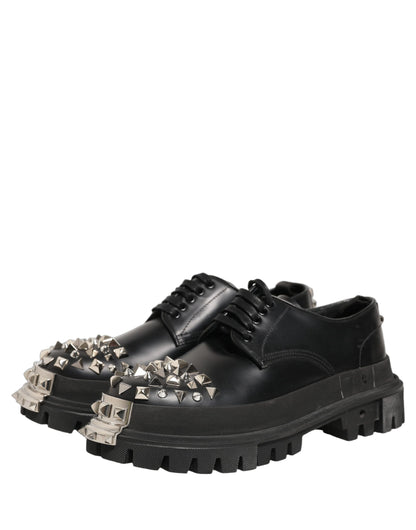 Dolce & Gabbana Black Leather Studded Hi-Trekking Derby Shoes