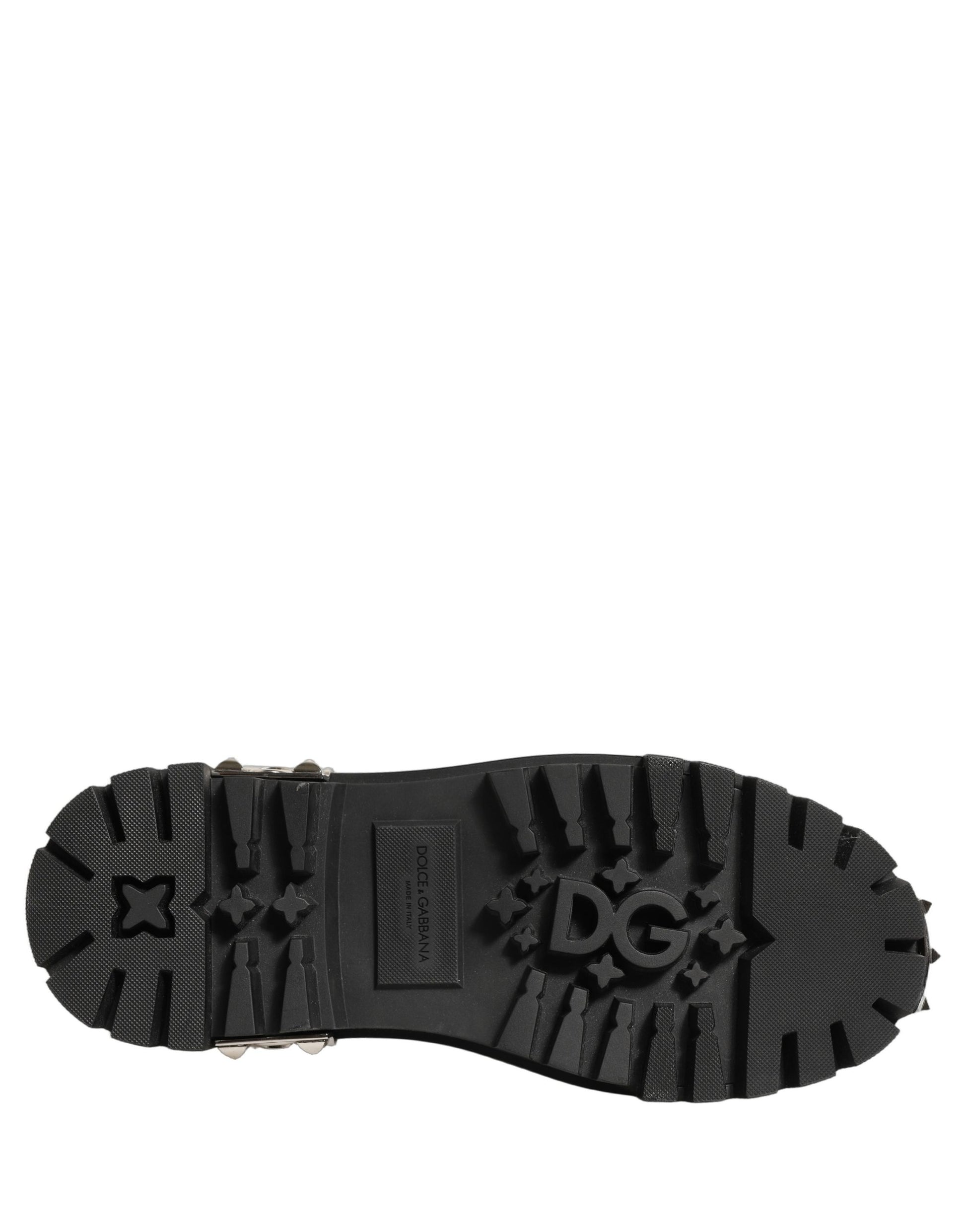 Dolce & Gabbana Black Leather Studded Hi-Trekking Derby Shoes