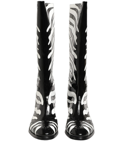 Dolce & Gabbana Black and White Zebra Knee High Men's Boots