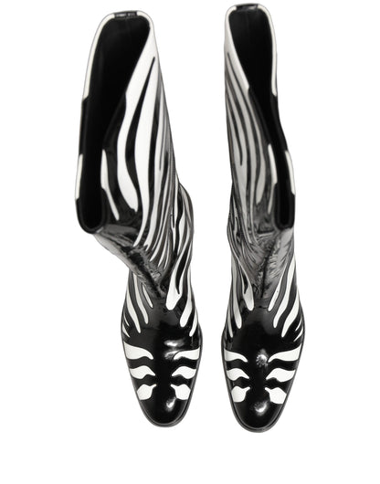 Dolce & Gabbana Black and White Zebra Knee High Men's Boots