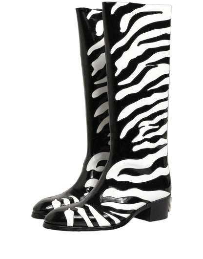 Dolce & Gabbana Black and White Zebra Knee High Men's Boots