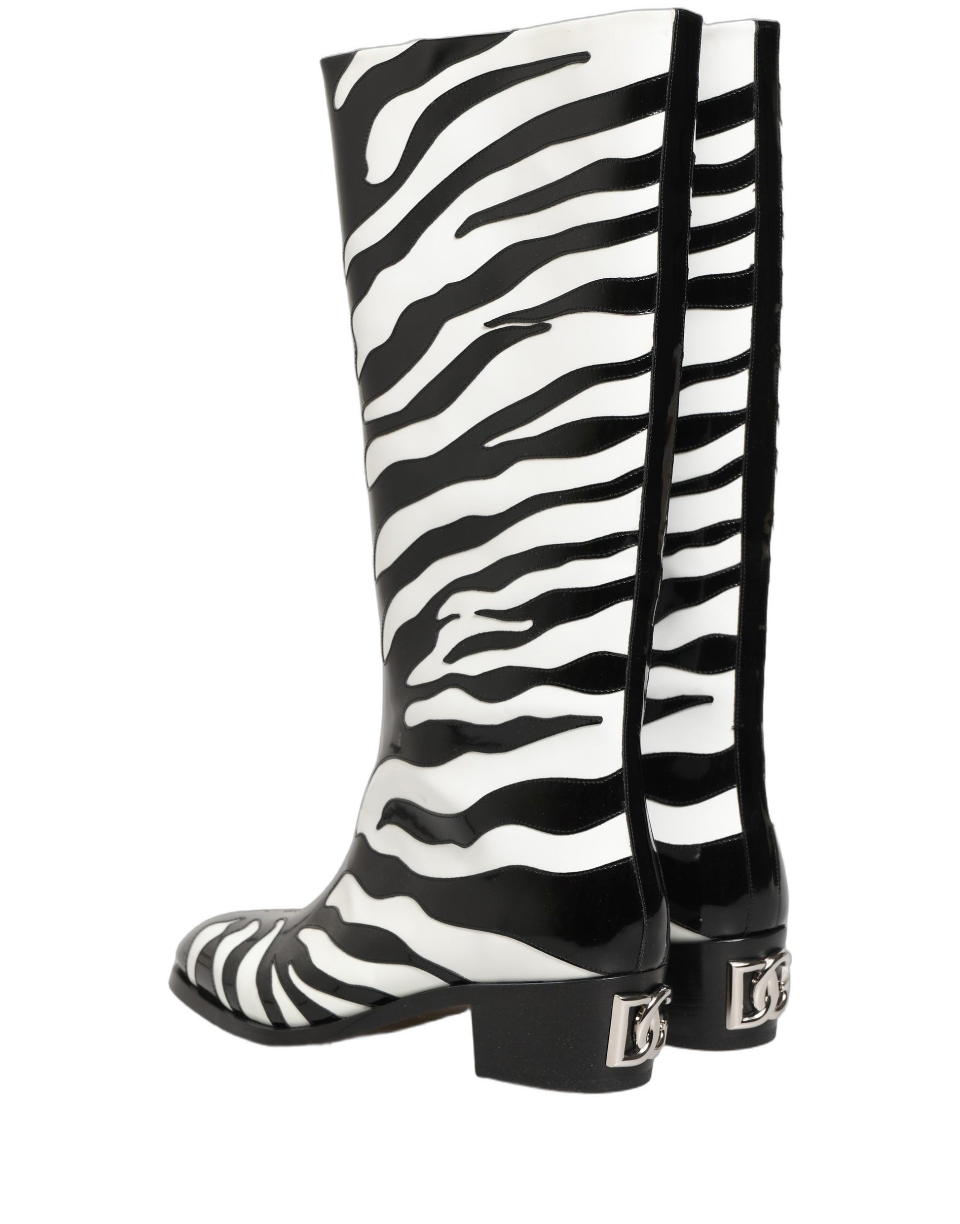 Dolce & Gabbana Black and White Zebra Knee High Men's Boots