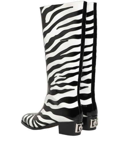 Dolce & Gabbana Black and White Zebra Knee High Men's Boots