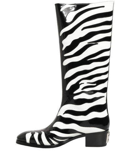 Dolce & Gabbana Black and White Zebra Knee High Men's Boots