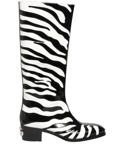 Dolce & Gabbana Black and White Zebra Knee High Men's Boots