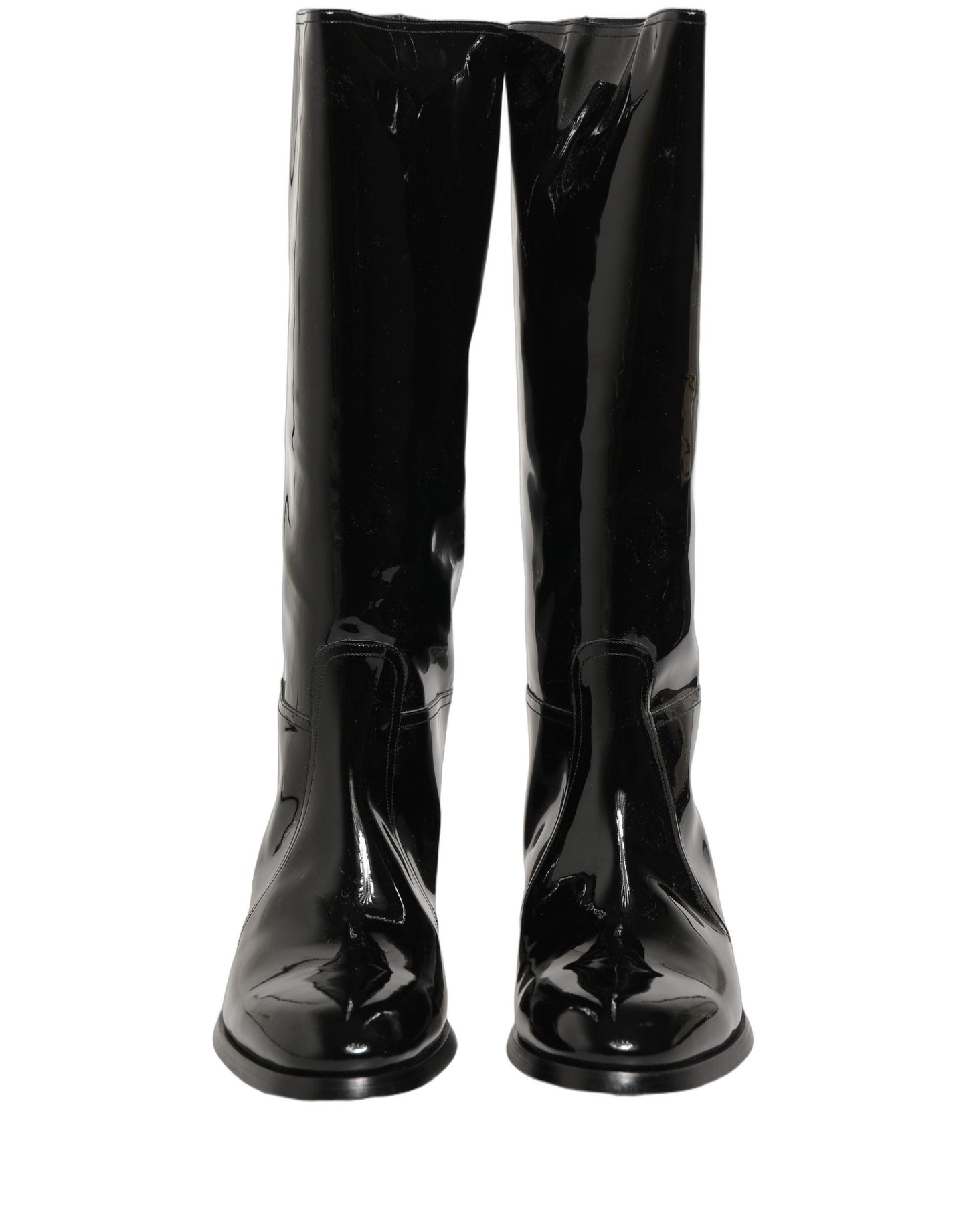 Dolce & Gabbana Black Leather Knee High Heels Boots