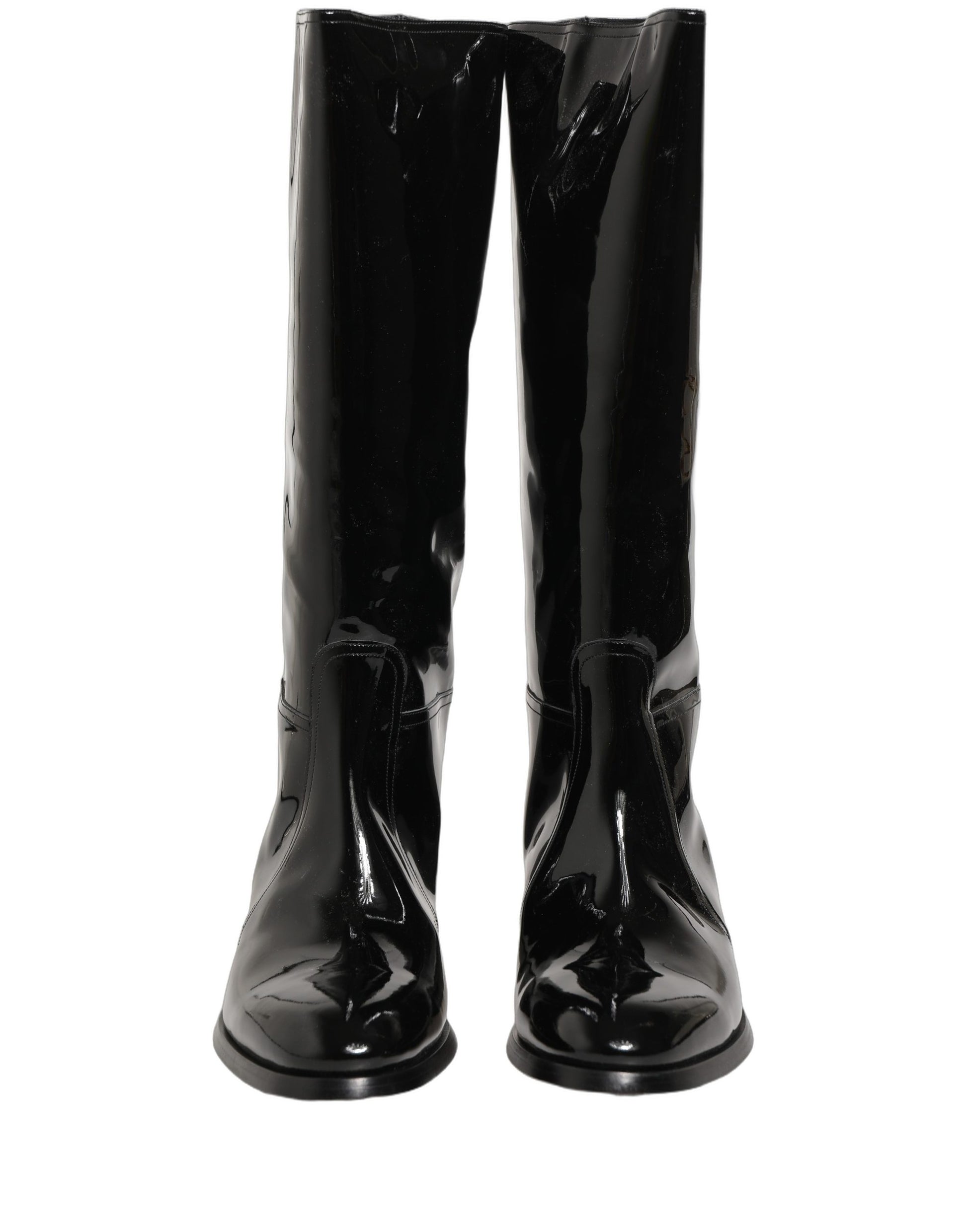 Dolce & Gabbana Black Leather Knee High Heels Boots