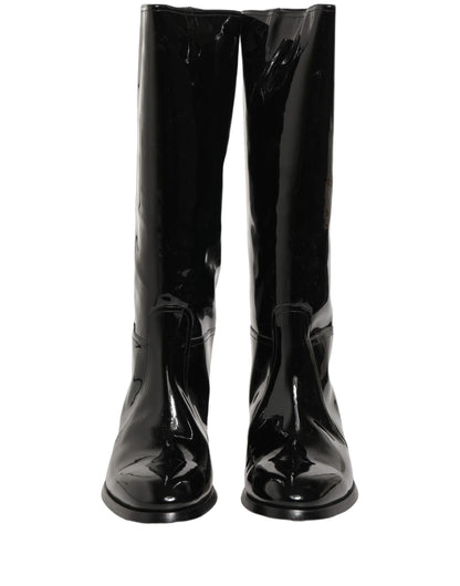 Dolce & Gabbana Black Leather Knee High Heels Boots