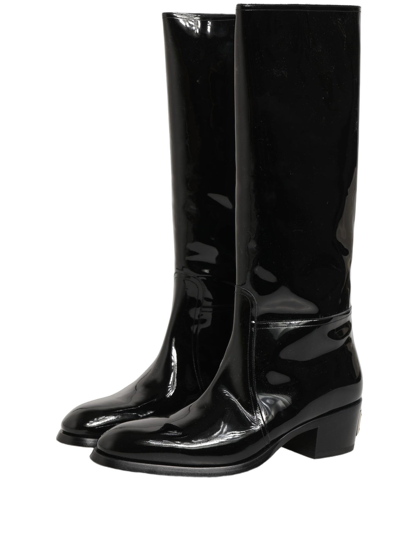 Dolce & Gabbana Black Leather Knee High Heels Boots