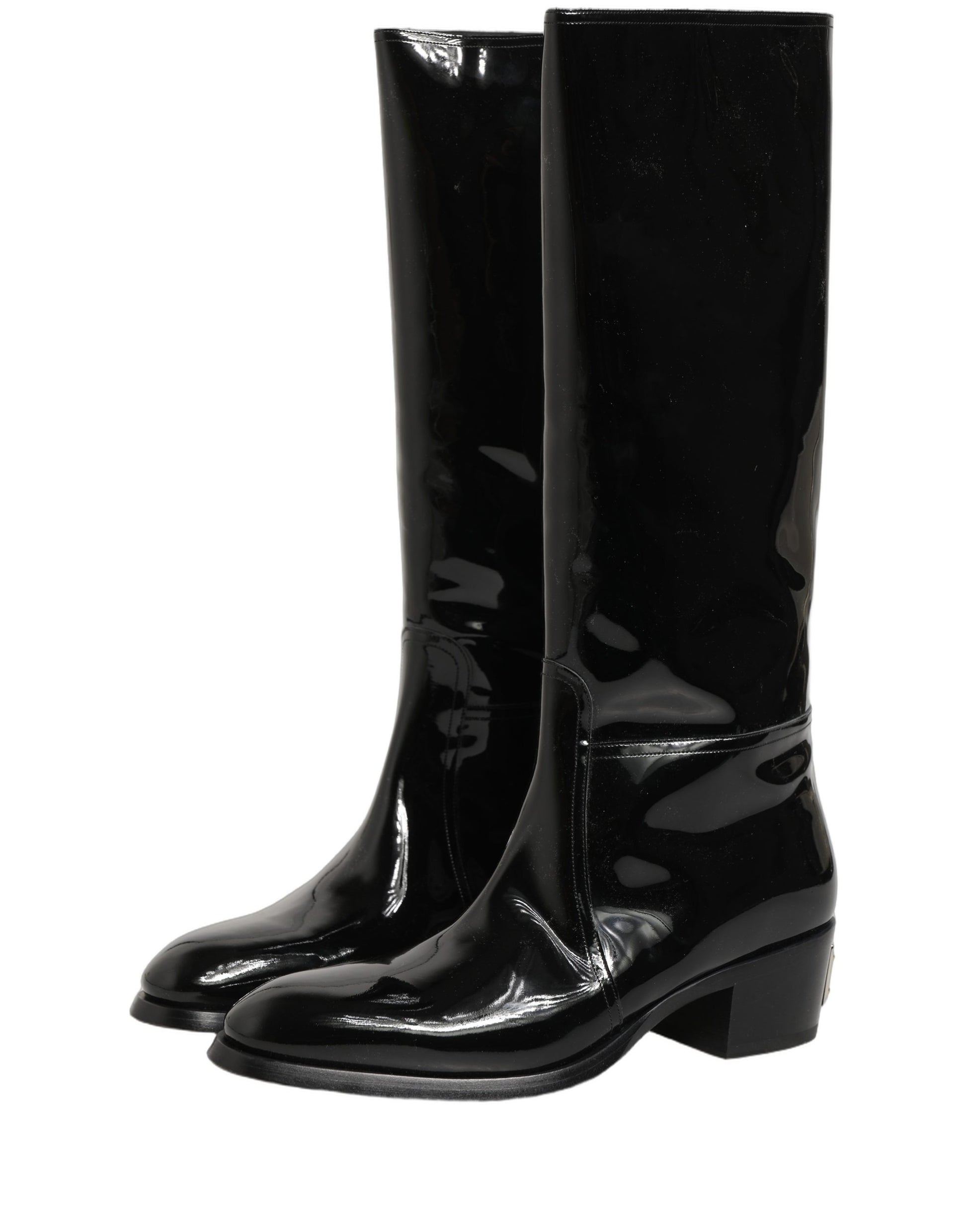 Dolce & Gabbana Black Leather Knee High Heels Boots