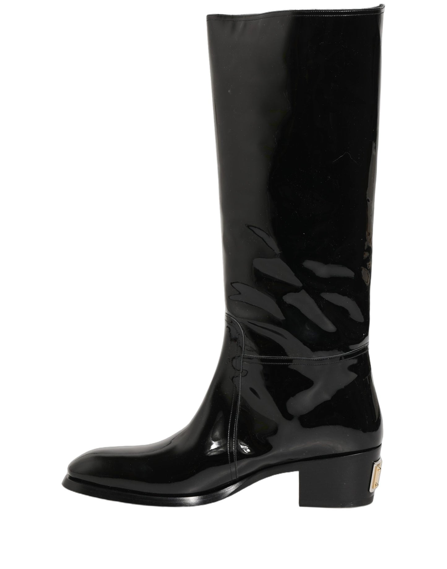 Dolce & Gabbana Black Leather Knee High Heels Boots