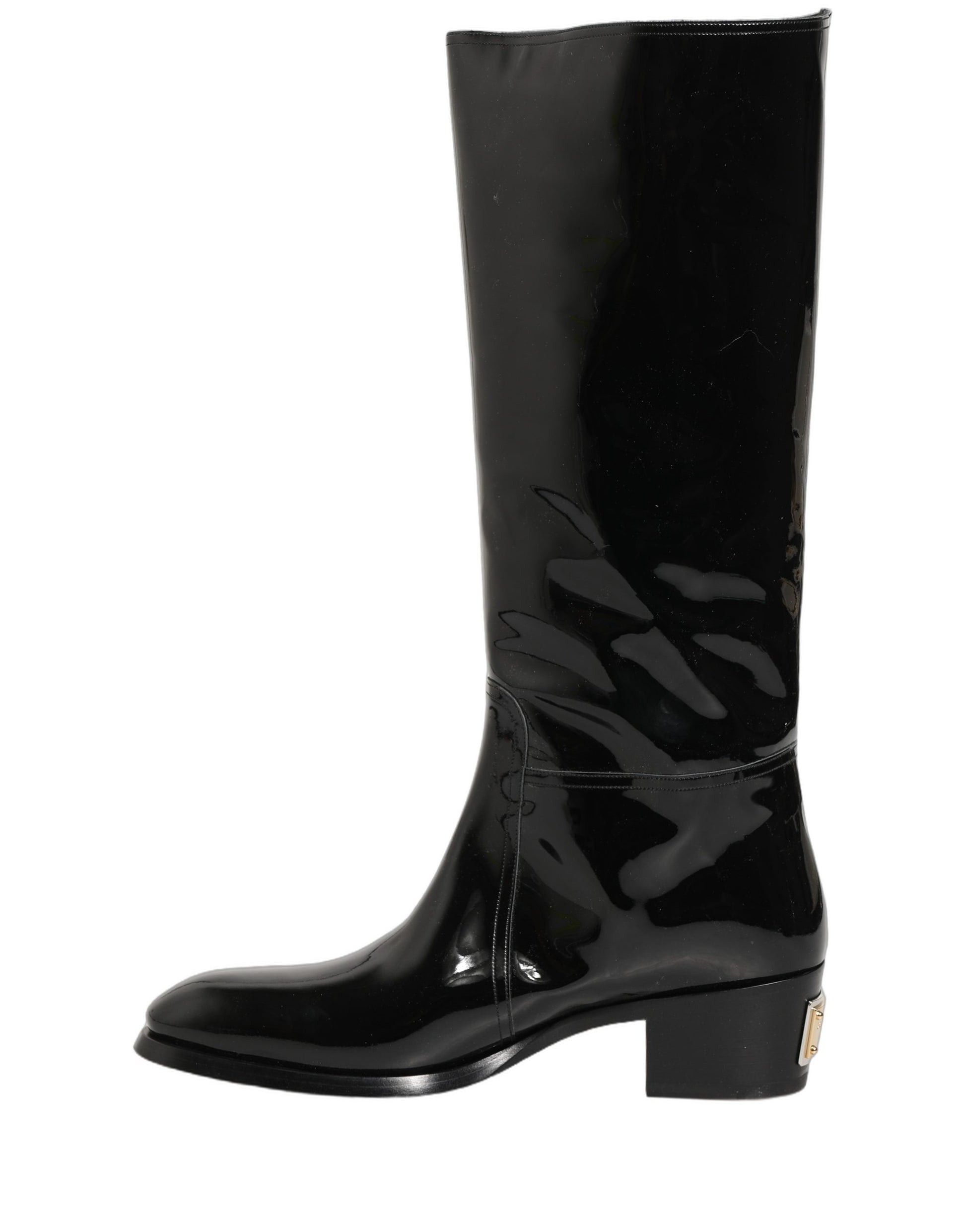 Dolce & Gabbana Black Leather Knee High Heels Boots