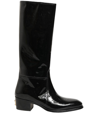 Dolce & Gabbana Black Leather Knee High Heels Boots