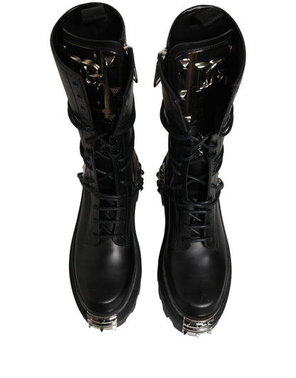 Dolce & Gabbana Black Stud Platform Combat High Boots