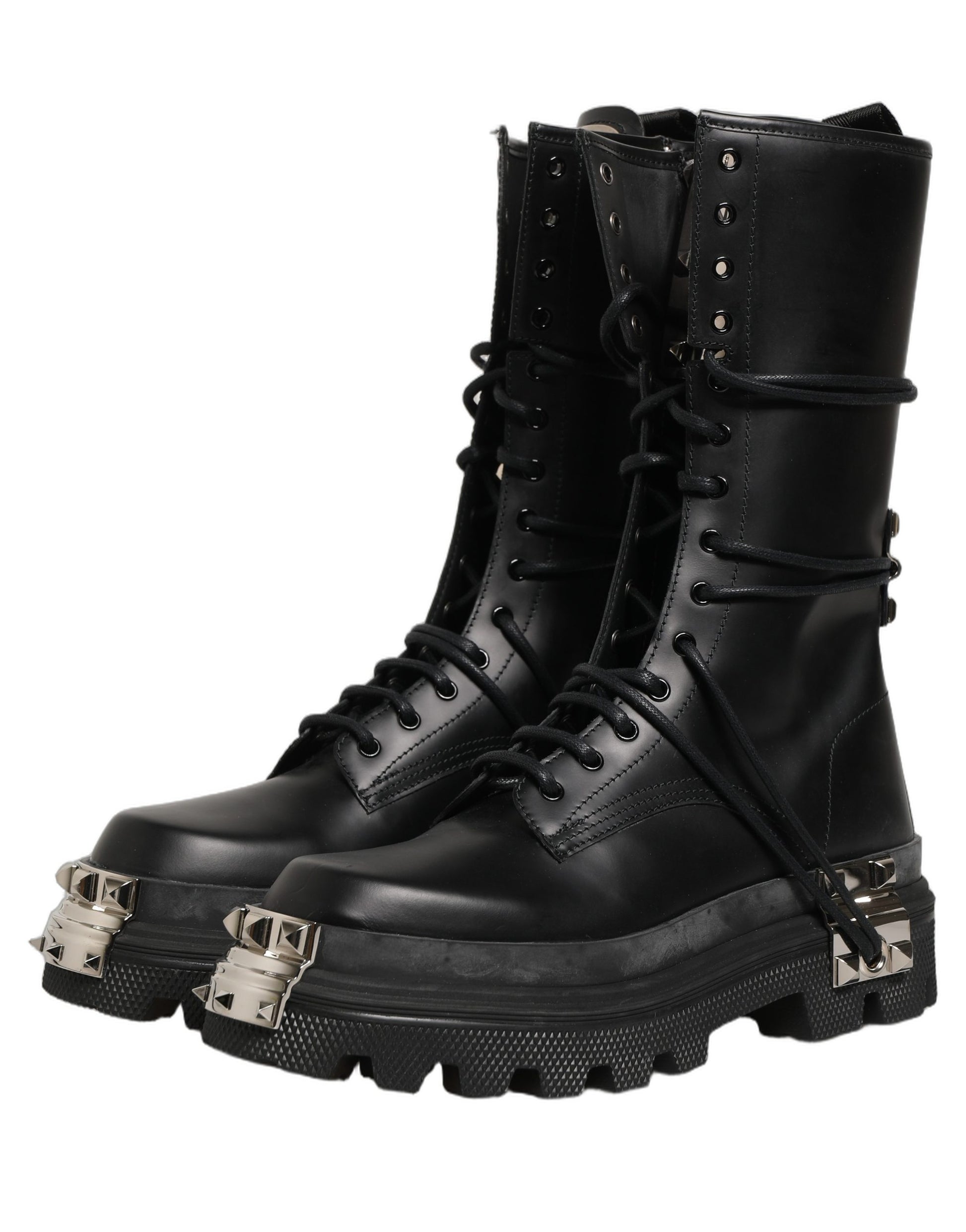 Dolce & Gabbana Black Stud Platform Combat High Boots
