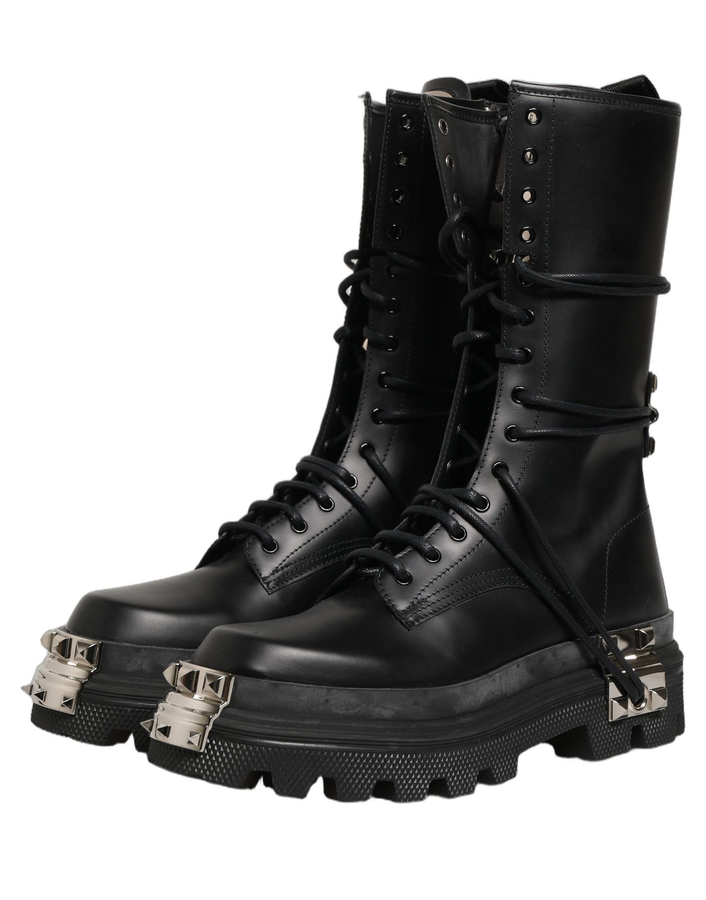 Dolce & Gabbana Black Stud Platform Combat High Boots