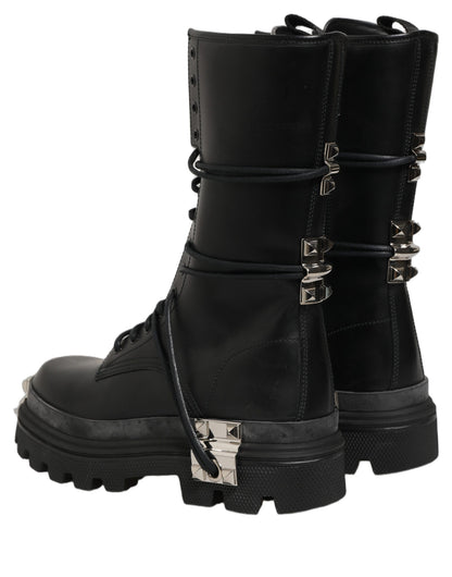Dolce & Gabbana Black Stud Platform Combat High Boots