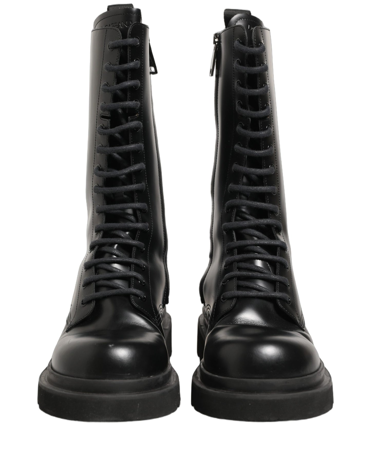 Dolce & Gabbana Black Leather Lace Up Combat Boots