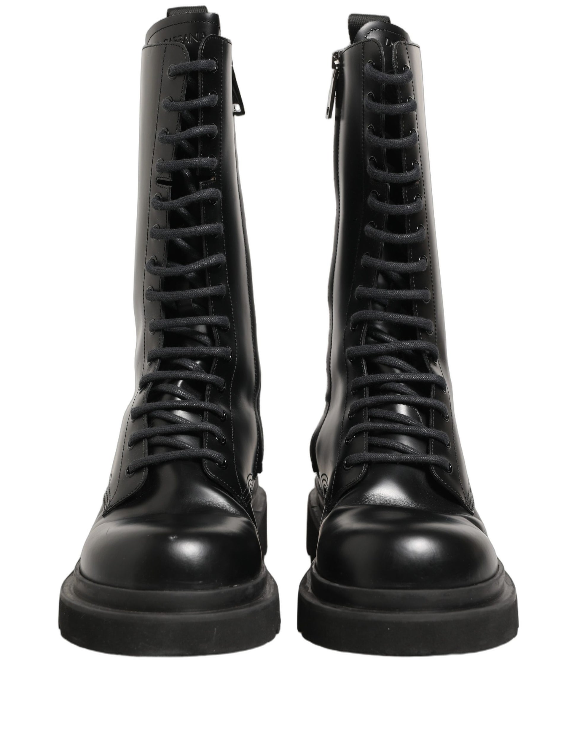 Dolce & Gabbana Black Leather Lace Up Combat Boots