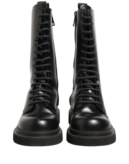 Dolce & Gabbana Black Leather Lace Up Combat Boots