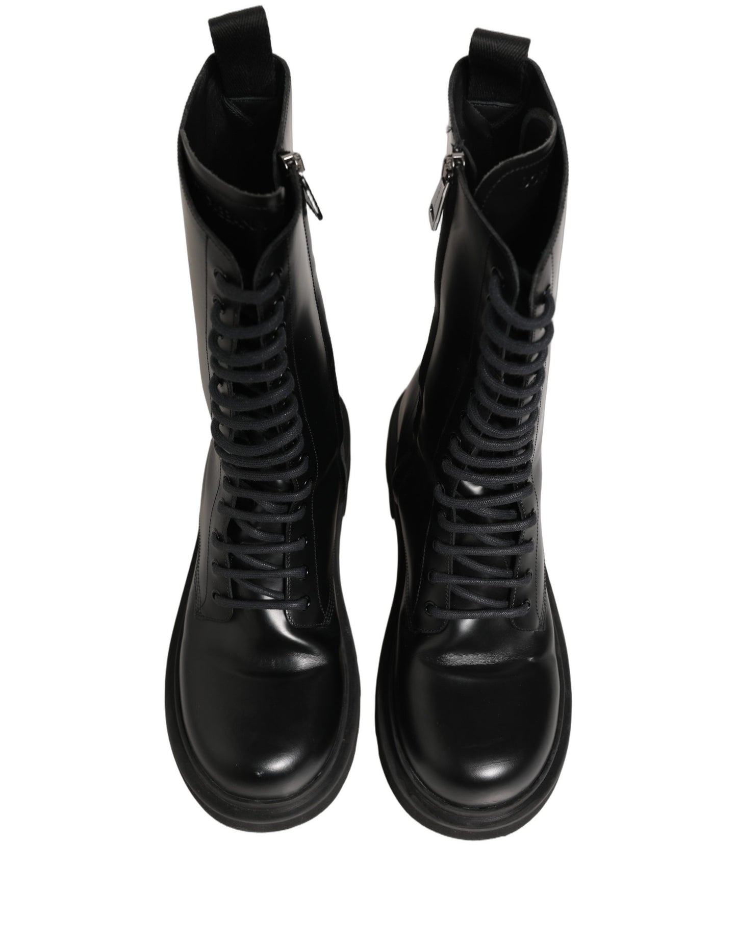 Dolce & Gabbana Black Leather Lace Up Combat Boots