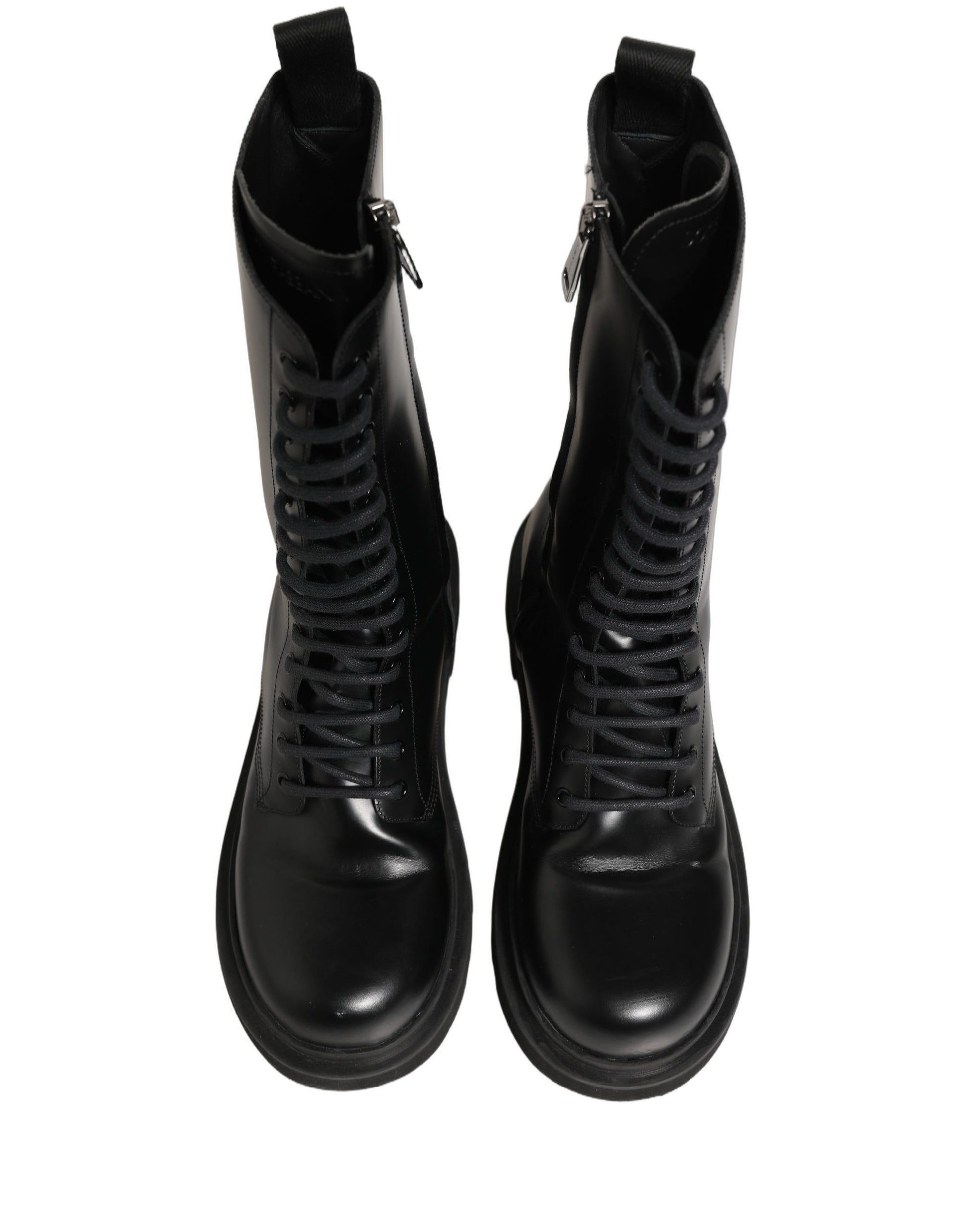 Dolce & Gabbana Black Leather Lace Up Combat Boots