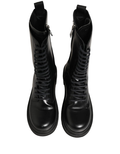 Dolce & Gabbana Black Leather Lace Up Combat Boots