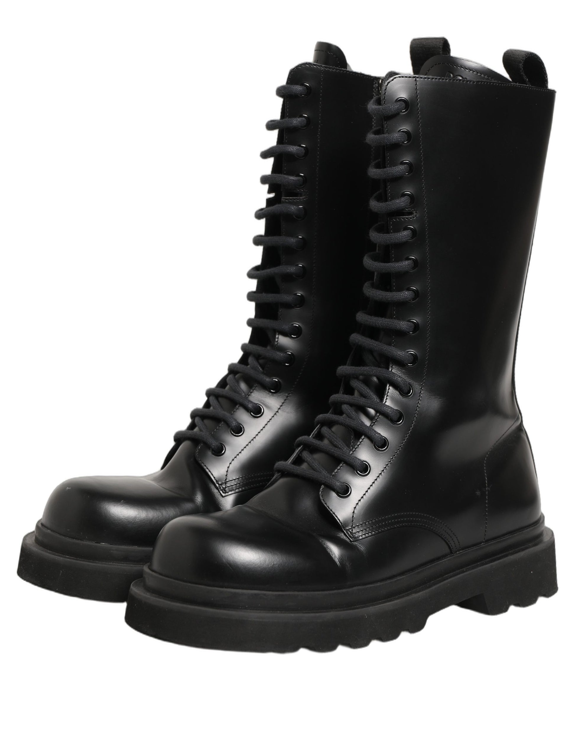 Dolce & Gabbana Black Leather Lace Up Combat Boots
