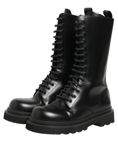 Dolce & Gabbana Black Leather Lace Up Combat Boots