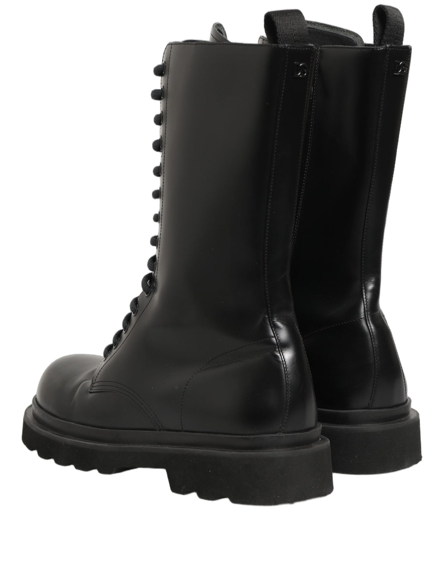 Dolce & Gabbana Black Leather Lace Up Combat Boots