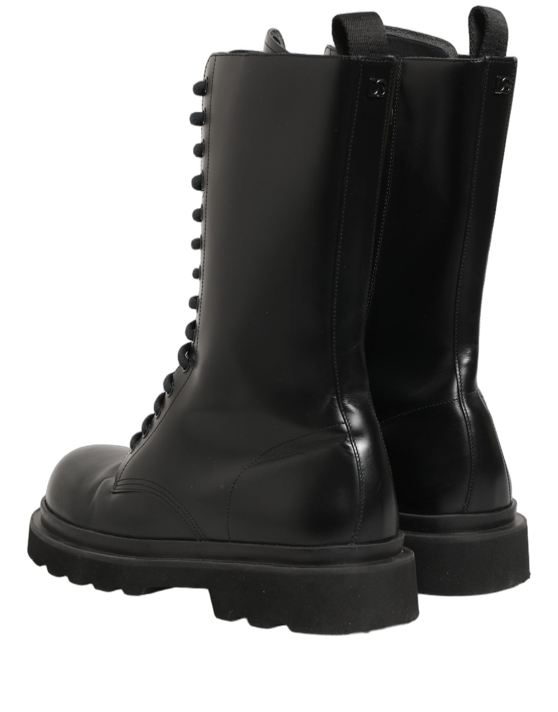 Dolce & Gabbana Black Leather Lace Up Combat Boots