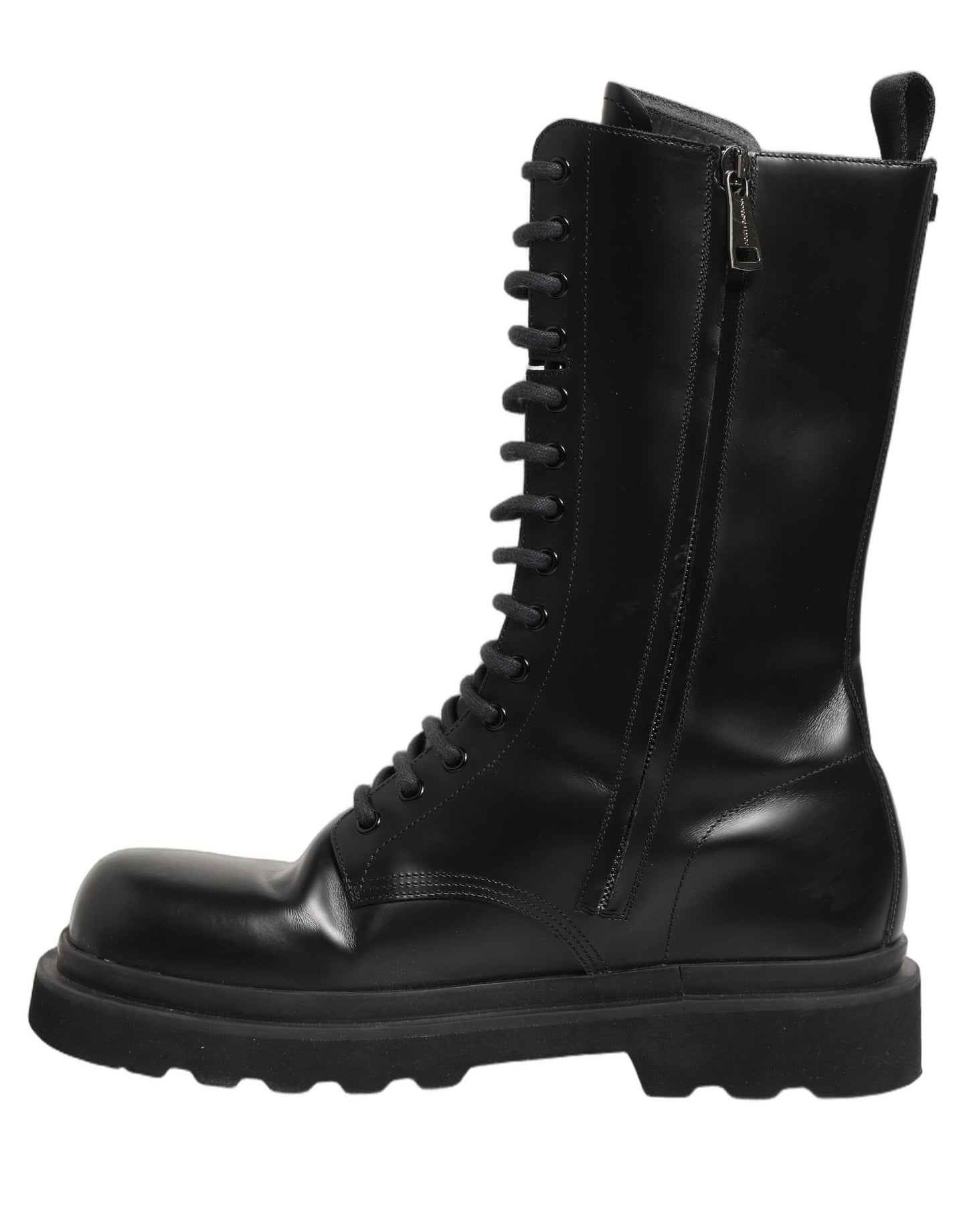 Dolce & Gabbana Black Leather Lace Up Combat Boots