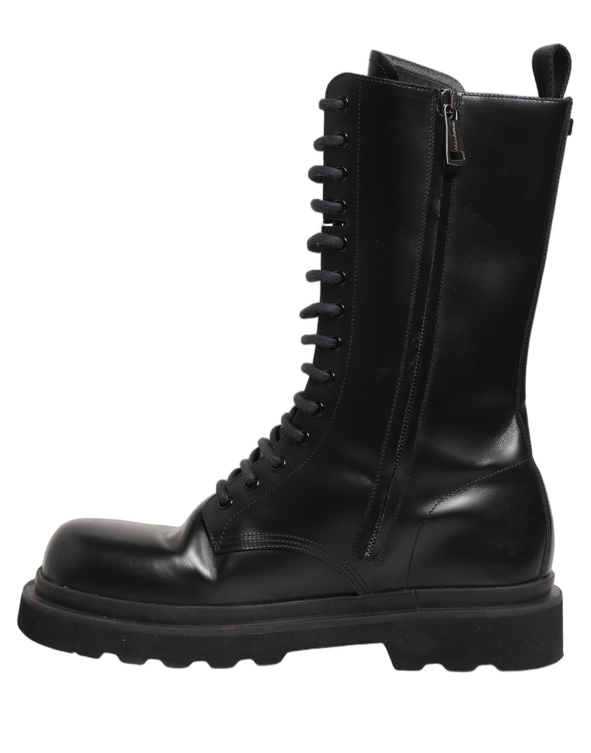 Dolce & Gabbana Black Leather Lace Up Combat Boots