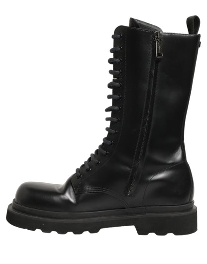 Dolce & Gabbana Black Leather Lace Up Combat Boots