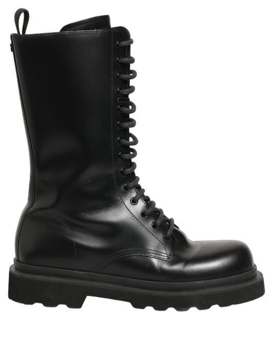 Dolce & Gabbana Black Leather Lace Up Combat Boots