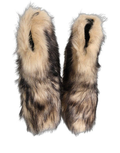 Dolce & Gabbana Brown Faux Fur Mid Calf Boots