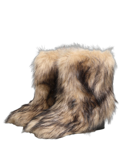 Dolce & Gabbana Brown Faux Fur Mid Calf Boots