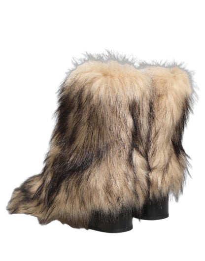 Dolce & Gabbana Brown Faux Fur Mid Calf Boots
