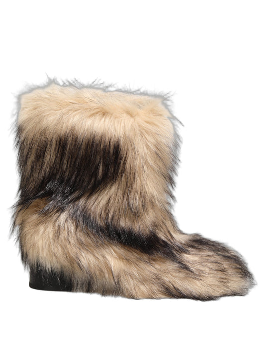 Dolce & Gabbana Brown Faux Fur Mid Calf Boots