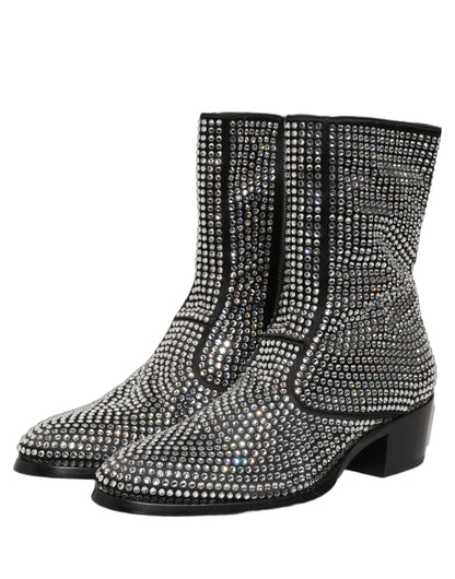 Dolce & Gabbana Black Crystal Embellished Ankle Boots