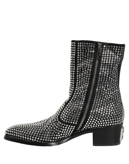 Dolce & Gabbana Black Crystal Embellished Ankle Boots