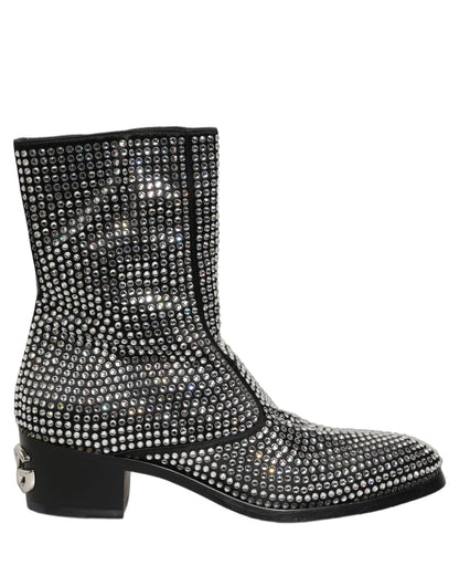 Dolce & Gabbana Black Crystal Embellished Ankle Boots