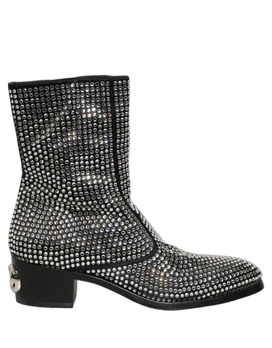 Dolce & Gabbana Black Crystal Embellished Ankle Boots