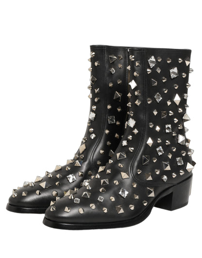 Dolce & Gabbana Black Crystal Embellished Short Boots