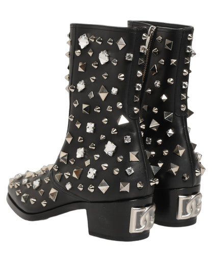 Dolce & Gabbana Black Crystal Embellished Short Boots